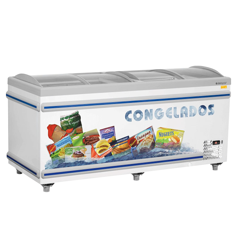 EXHIBIDOR TIPO ISLA VIDRIO CURVO GELOPAR